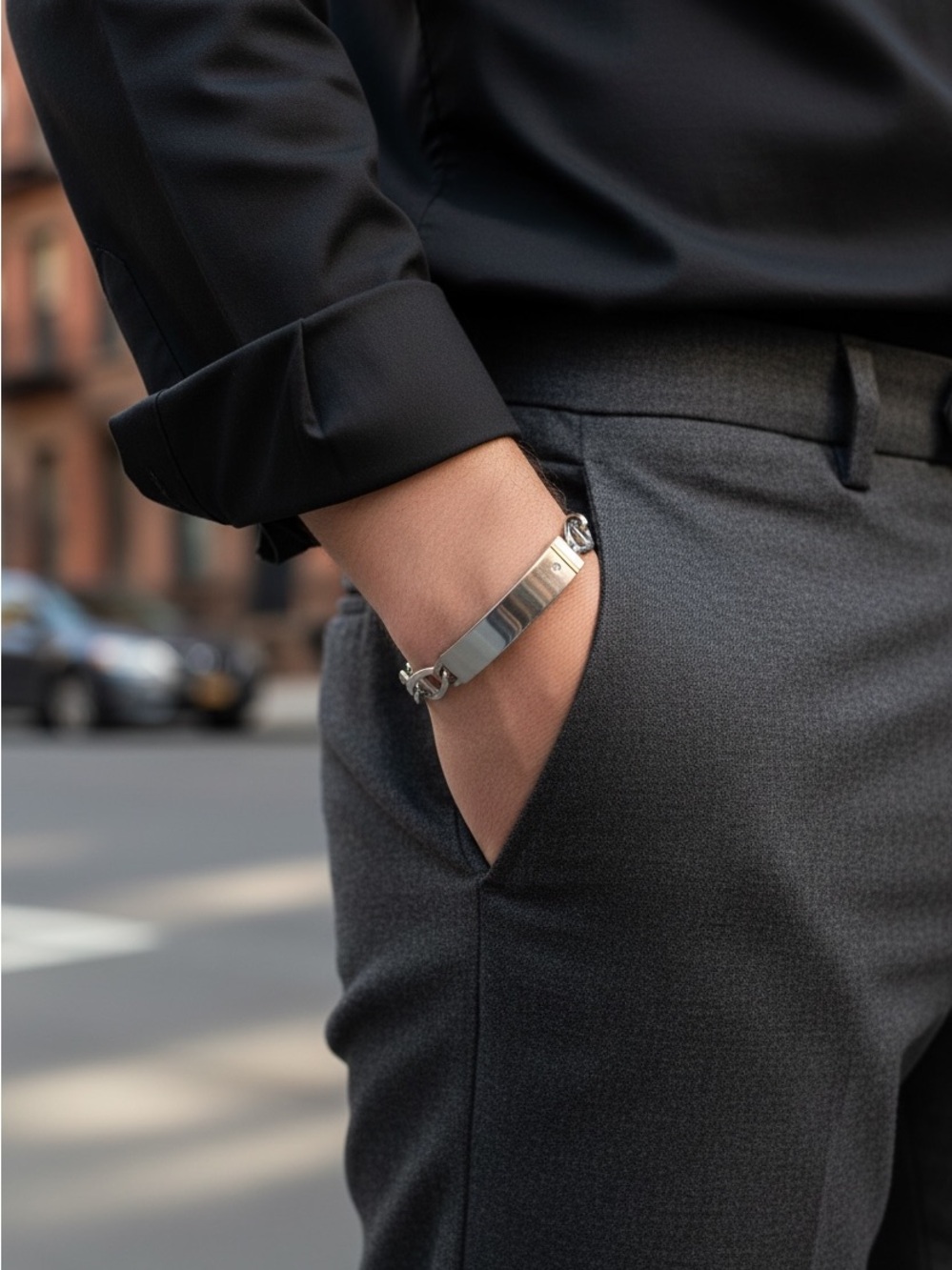 Colibri Silver Tone ID Chain Bracelet Men’s Stainless Steel Style
